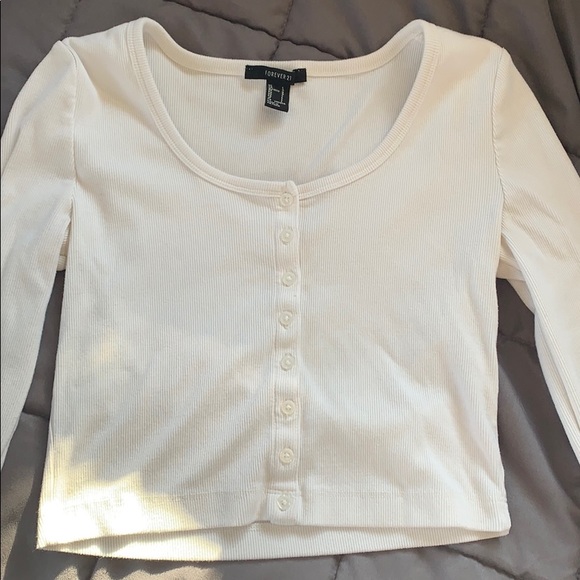White Button-up Longsleeve Crop-top - Picture 1 of 2